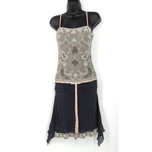 SUE WONG Silk Cocktail Dress with beading sz 6 Flapper style Drop waist